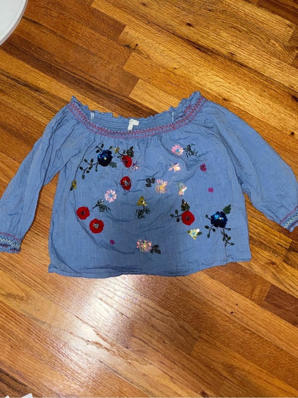 Joie Floral Sequin Beaded Off the Shoulder Top S